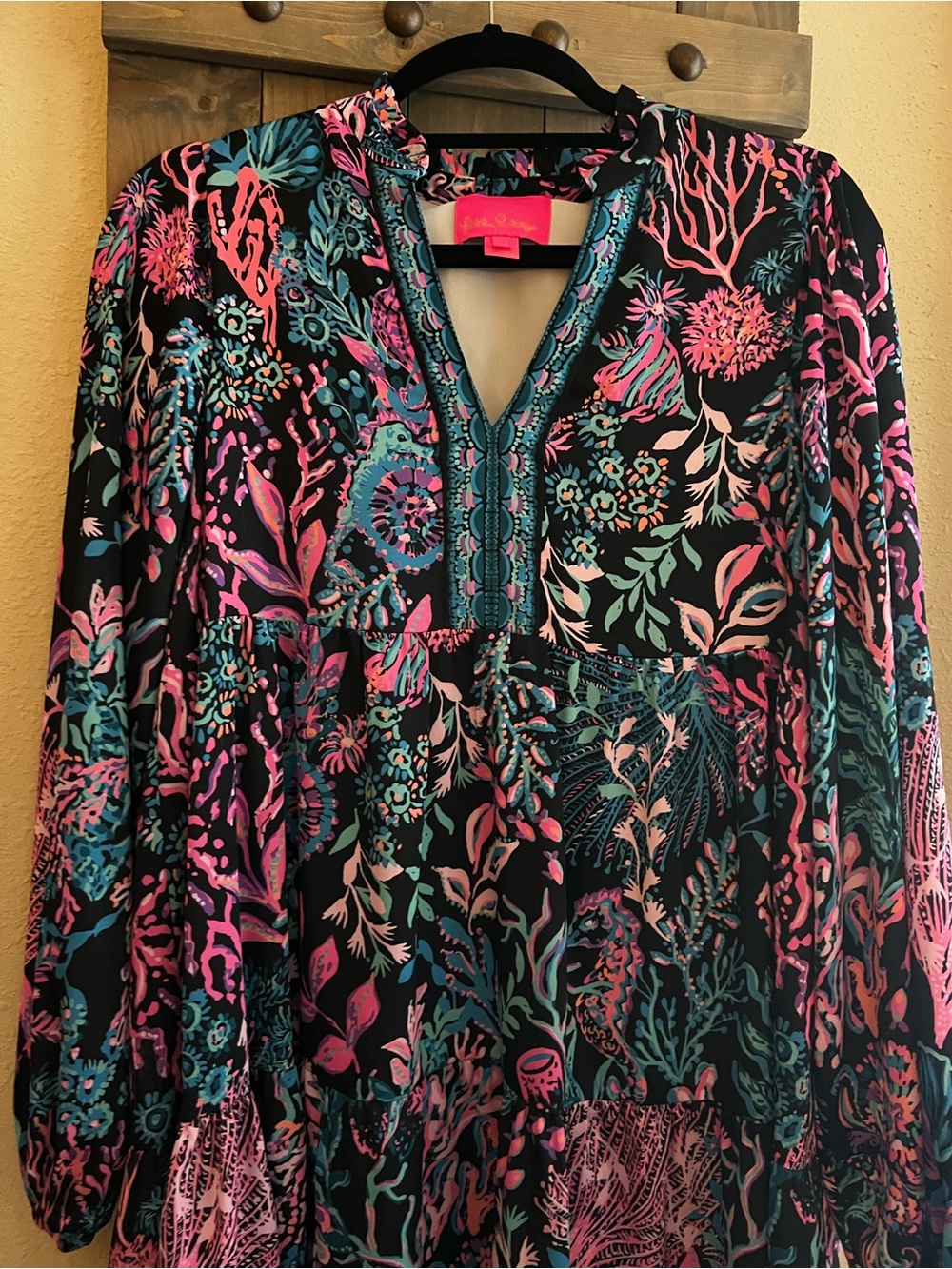Lilly Pulitzer Black Dress with Pink & Teal Floral Print - Picture 5 of 8